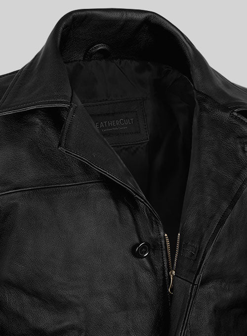 Jason Statham Fate of the Furious Black Goatskin Leather Coat – close-up detail of leather and stitching