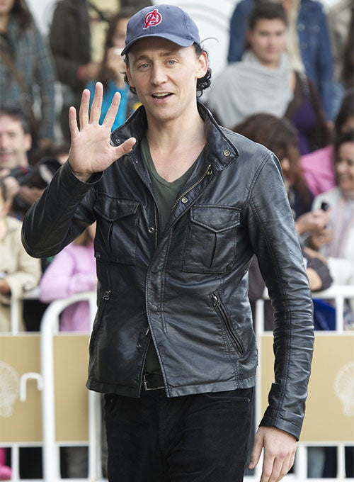Tom Hiddleston Black Leather Jacket – Tom Hiddleston wearing the look, photo 2