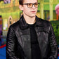 Tom Holland Black Bomber Leather Jacket – Tom Holland wearing the look, photo 3