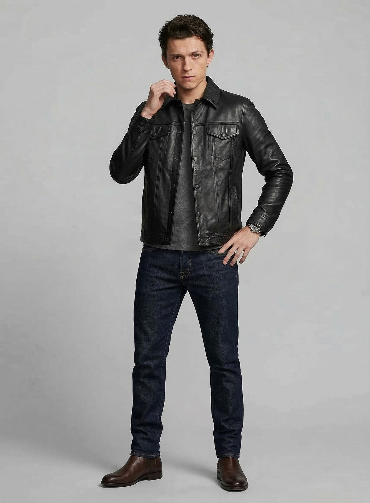Tom Holland Uncharted Leather Jacket view 4