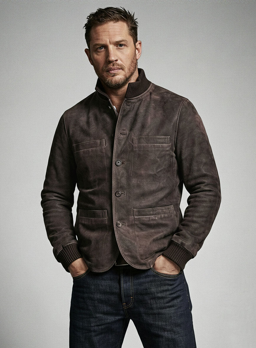 Tom Hardy MobLand Brown Leather Jacket in vintage brown Napa leather, product view 4
