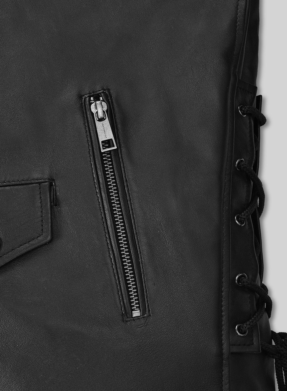 Triple H Black Leather Jacket – close-up and worn views
