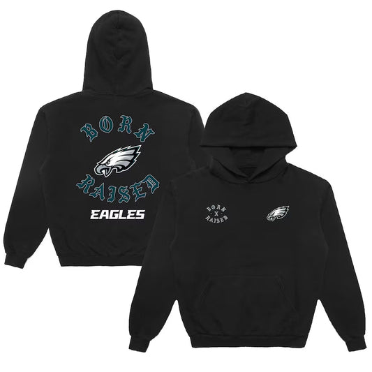 Born x Raised Black Philadelphia Eagles Chrome Rocker Hoodie Recreated Edition