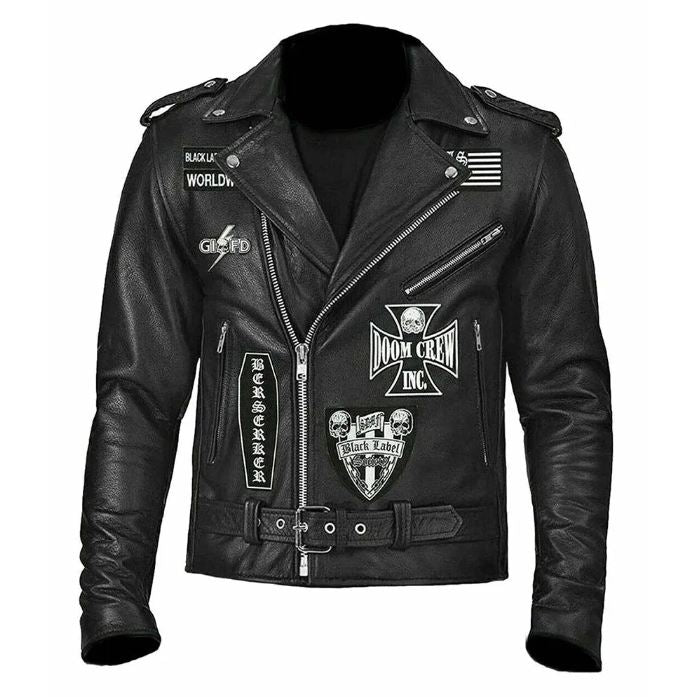 Black Label Society black biker jacket, front view