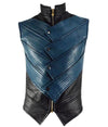 Vergil black and blue faux leather vest view 1