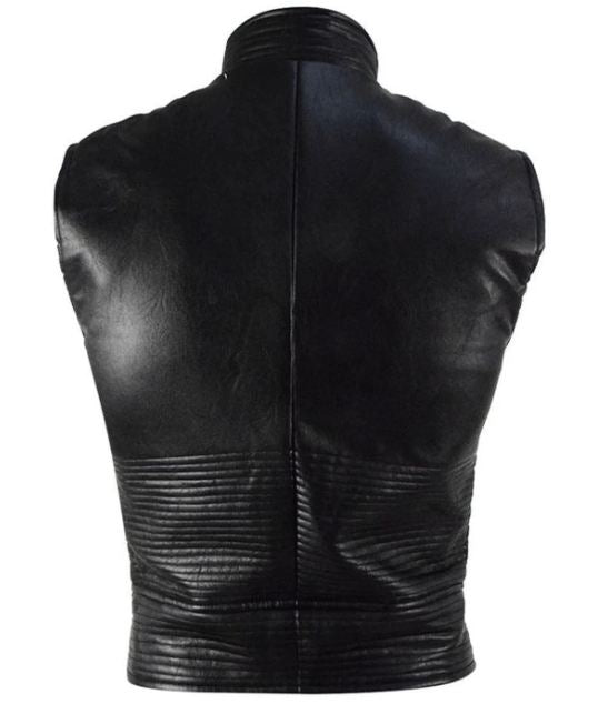 Vergil black and blue faux leather vest view 2