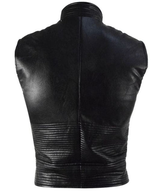 Vergil black and blue faux leather vest view 2