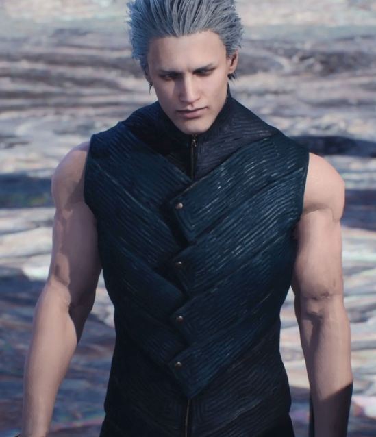 Vergil black and blue faux leather vest view 4