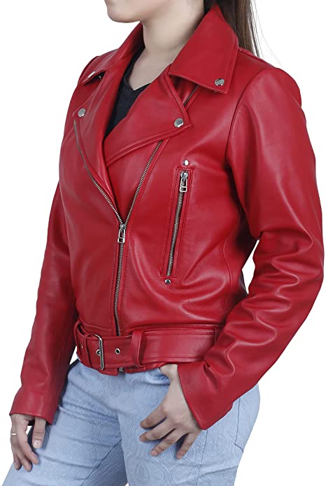 Women's Motorcycle Leather Jacket view 3
