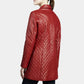 Women’s Quilted Red Mid Length Leather Coat view 3