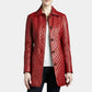 Women’s Quilted Red Mid Length Leather Coat view 2