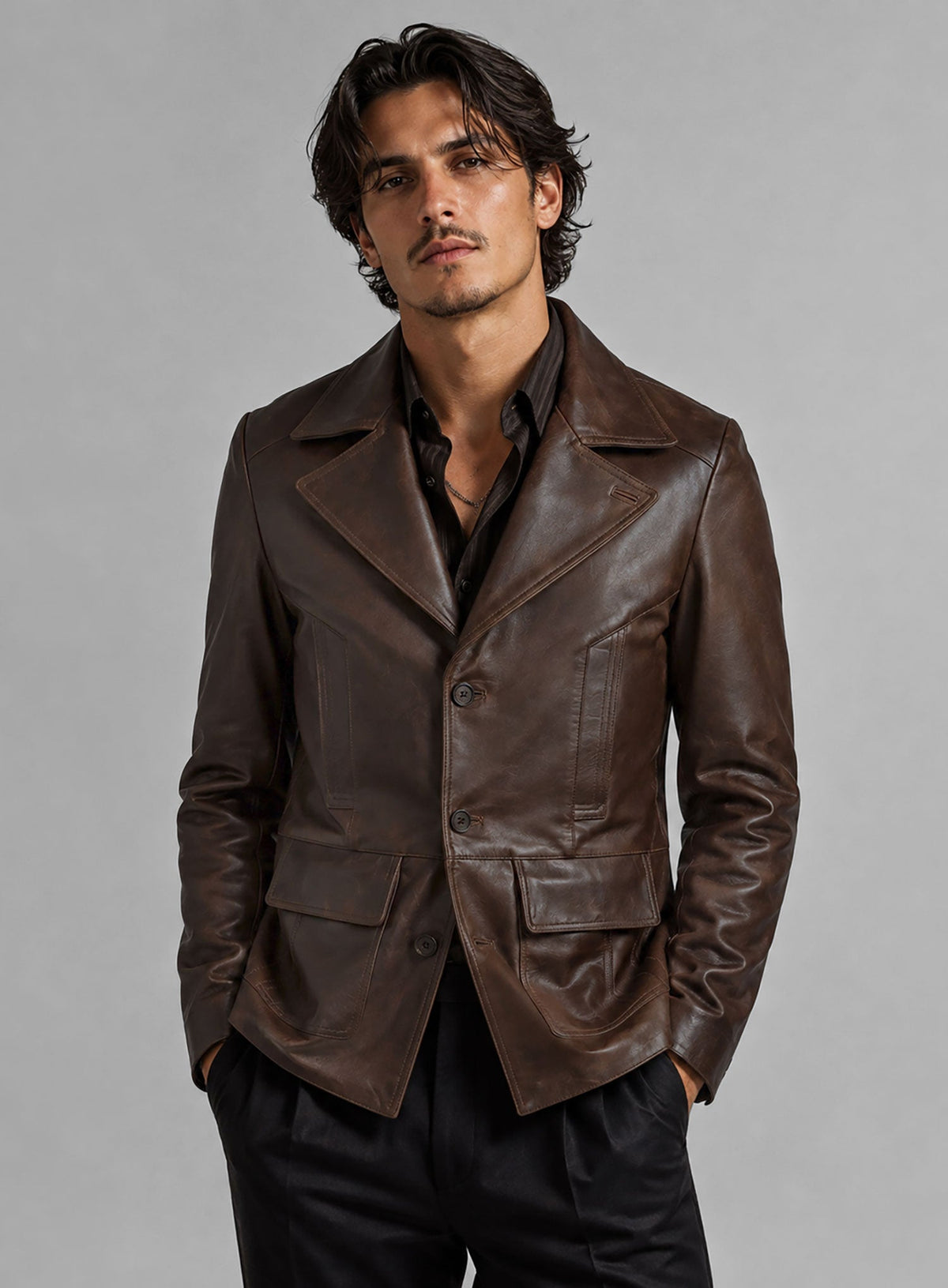 Johnny Depp Donnie Brasco Dark Espresso Leather Blazer, product view 5
