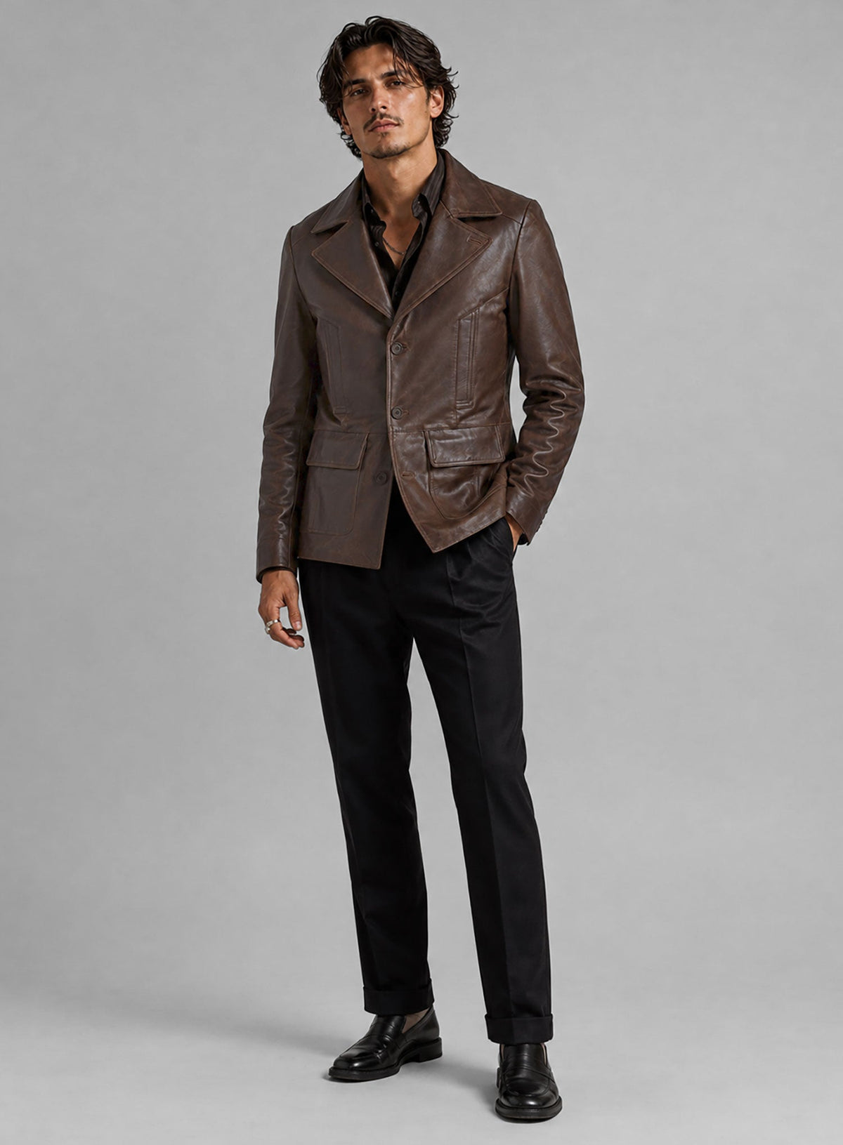 Johnny Depp Donnie Brasco Dark Espresso Leather Blazer, product view 6