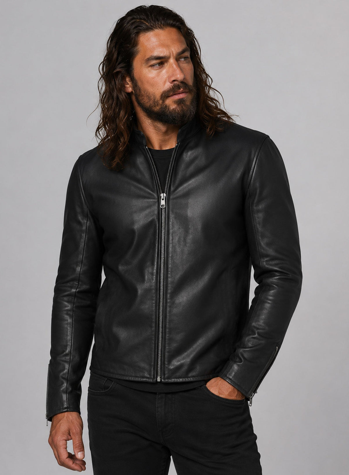 Jason Momoa The Wrecking Crew Black Napa Leather Jacket, product view 3