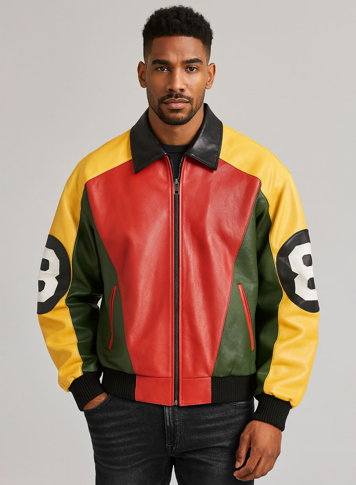 Patrick Warburton Seinfeld 8 Ball Leather Bomber Jacket, product view 5
