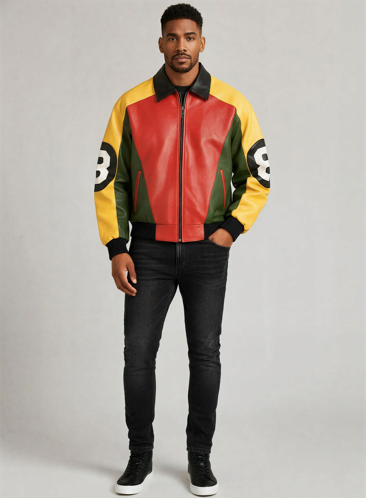 Patrick Warburton Seinfeld 8 Ball Leather Bomber Jacket, product view 6