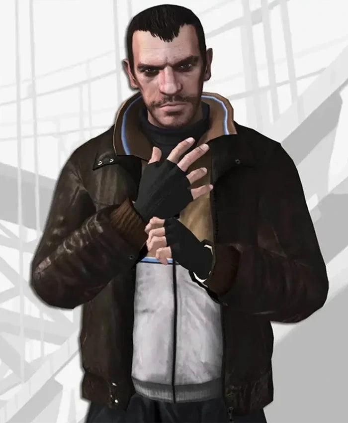 GTA IV Niko Bellic Brown Leather Bomber Jacket