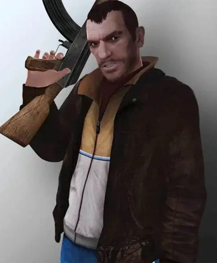 GTA IV Niko Bellic Brown Leather Bomber Jacket — view 2