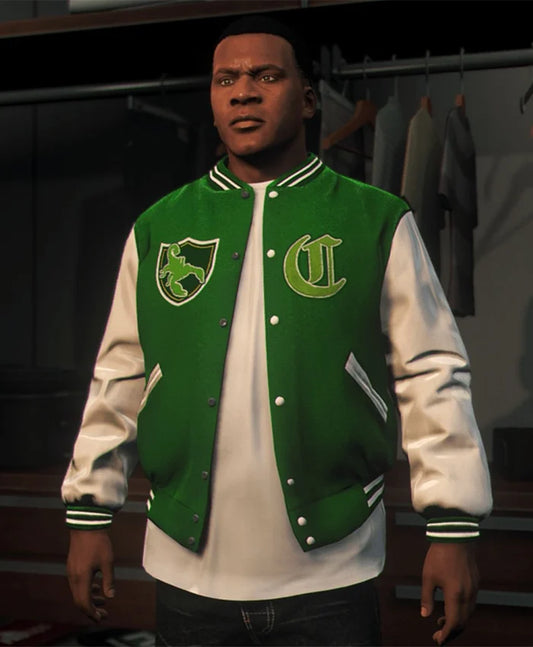 GTA V LS Pounders Bomber Green Letterman Jacket