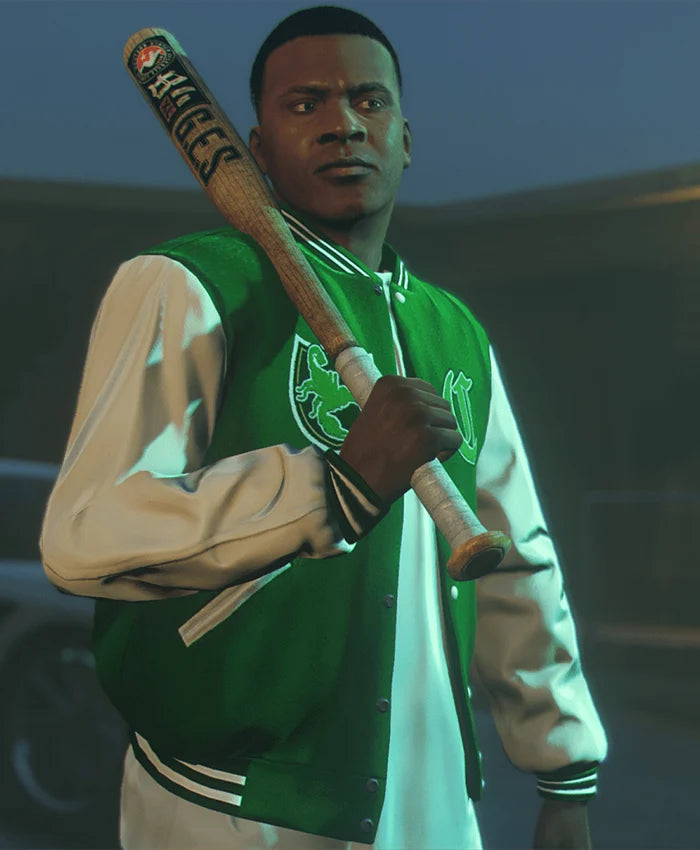 GTA V LS Pounders Bomber Green Letterman Jacket — view 3