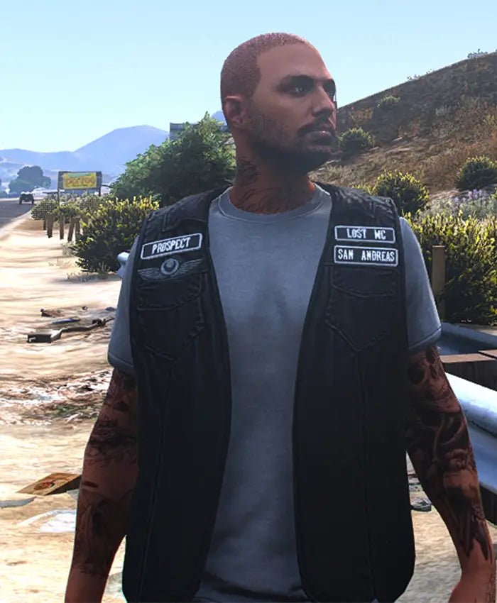 The Lost MC GTA 5 Black Leather Vest — view 2