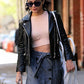 Vanessa Hudgens Black Biker Leather Jacket – front view