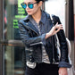 Vanessa Hudgens Black Biker Leather Jacket – close-up and worn views