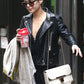 Vanessa Hudgens Black Biker Leather Jacket – close-up and worn views