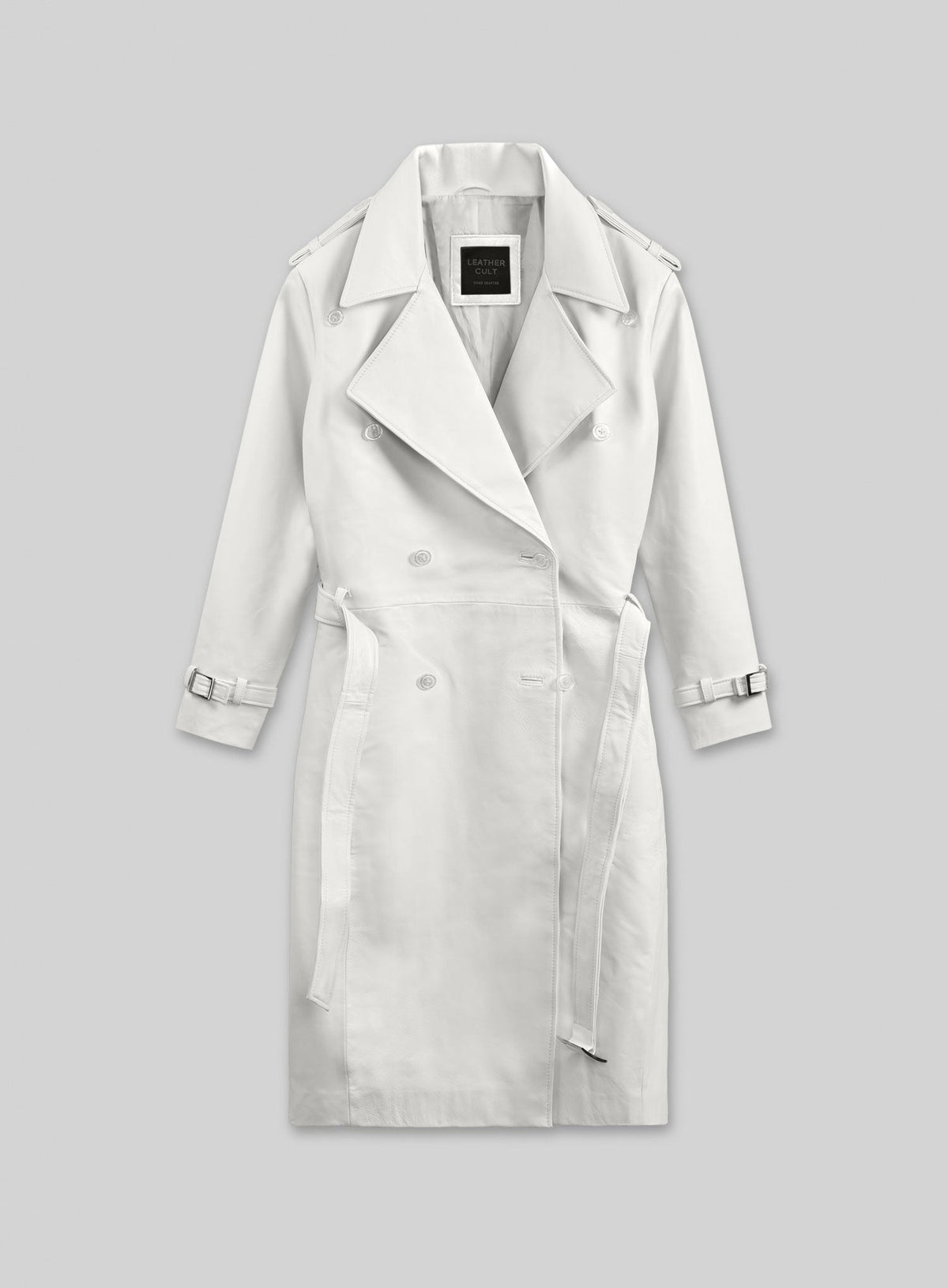 Vanessa Kirby Mission Impossible Fallout Black Leather Long Coat – close-up detail of leather and stitching