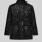 Victoria Beckham Black Leather Trench Coat – front view