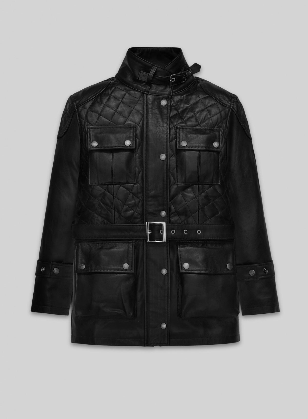 Victoria Beckham Black Leather Trench Coat – front view
