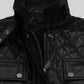 Victoria Beckham Black Leather Trench Coat – close-up and worn views
