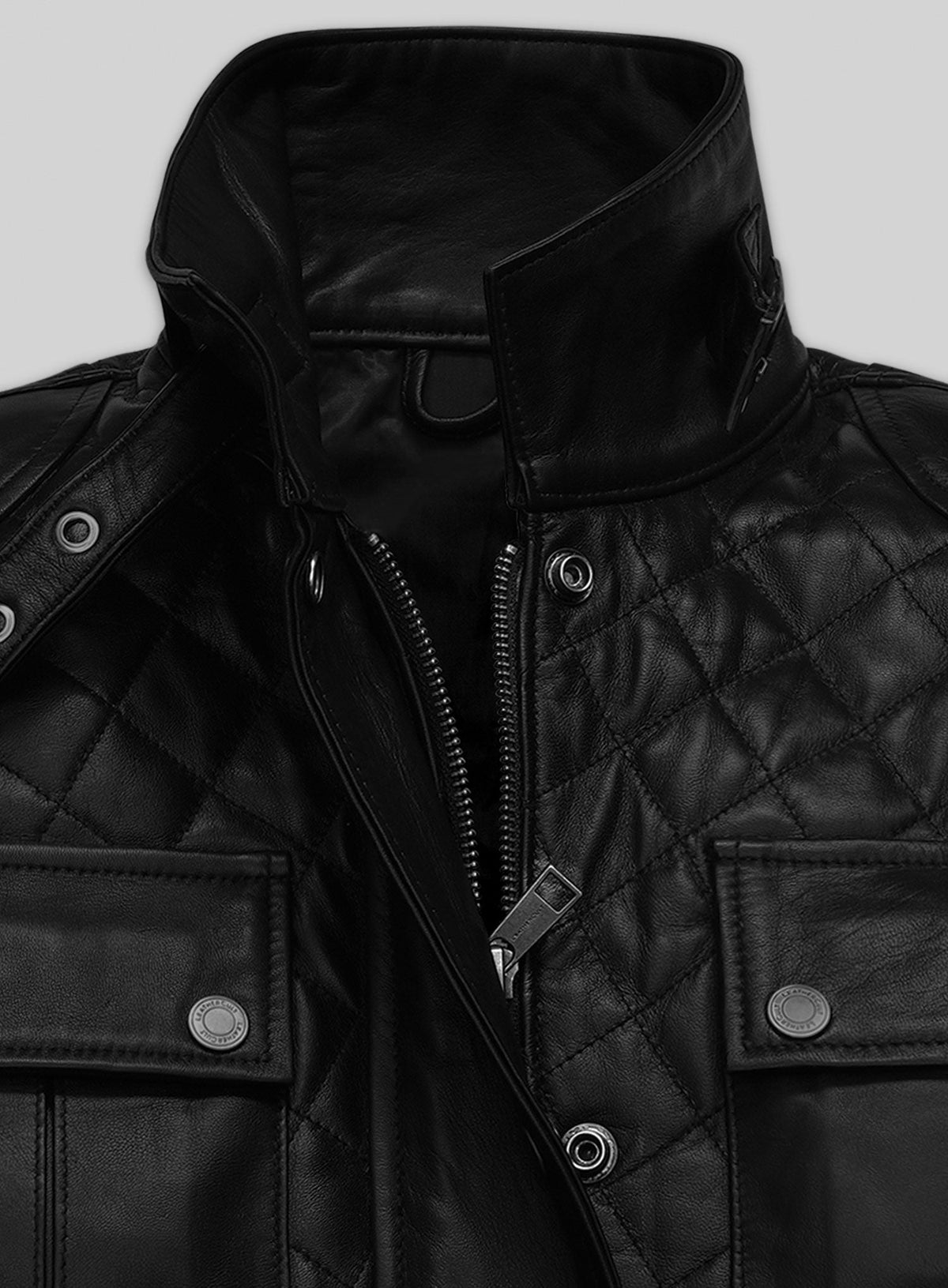 Victoria Beckham Black Leather Trench Coat – close-up and worn views