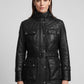 Victoria Beckham Black Leather Trench Coat – close-up and worn views