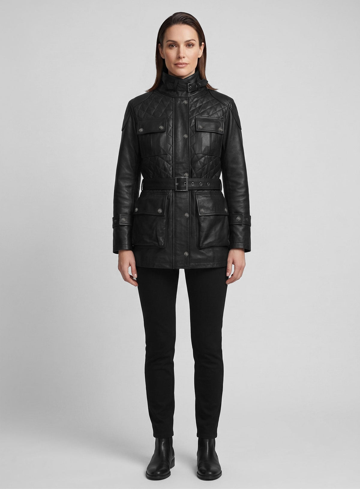 Victoria Beckham Black Leather Trench Coat – full product view
