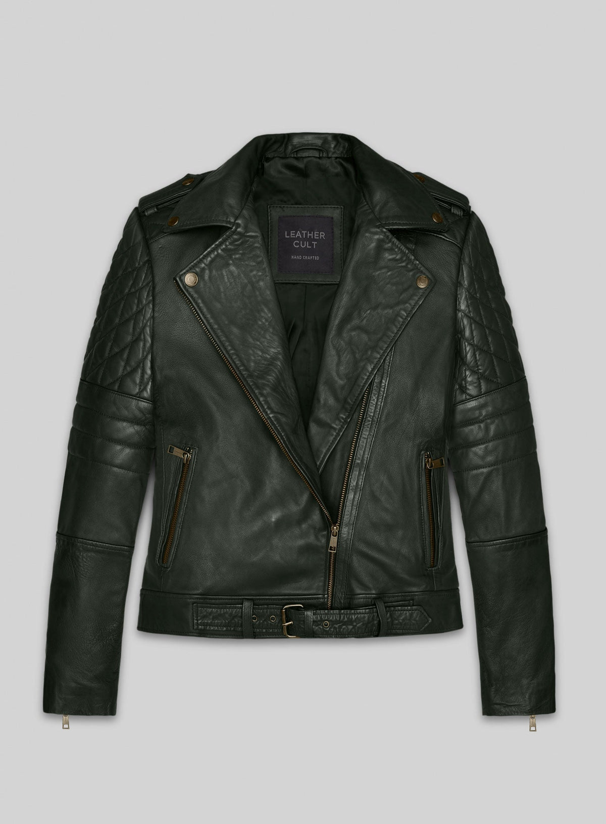 Victoria Justice Green Leather Jacket – front view