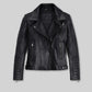 Victoria Justice Black Biker Leather Jacket – front view