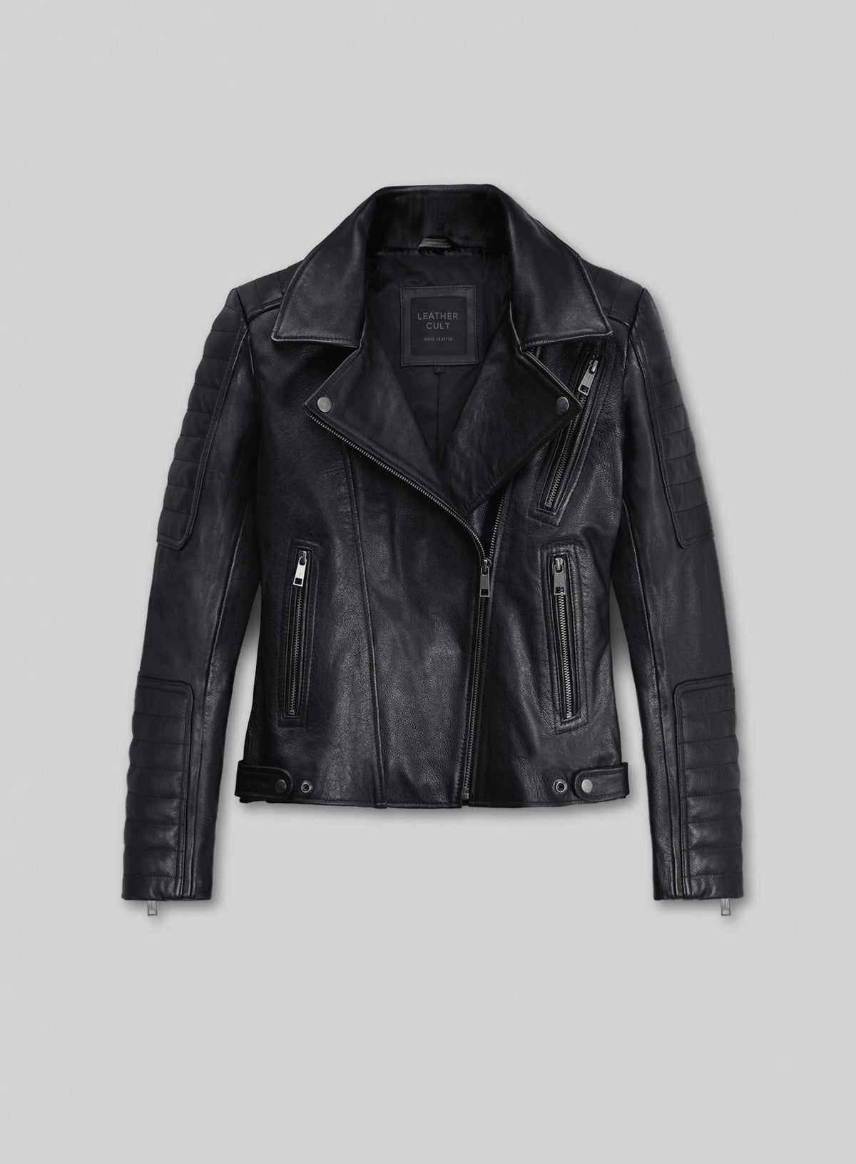 Victoria Justice Black Biker Leather Jacket – front view