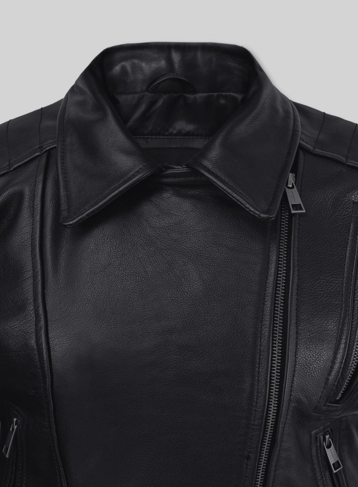 Victoria Justice Black Biker Leather Jacket – close-up and worn views