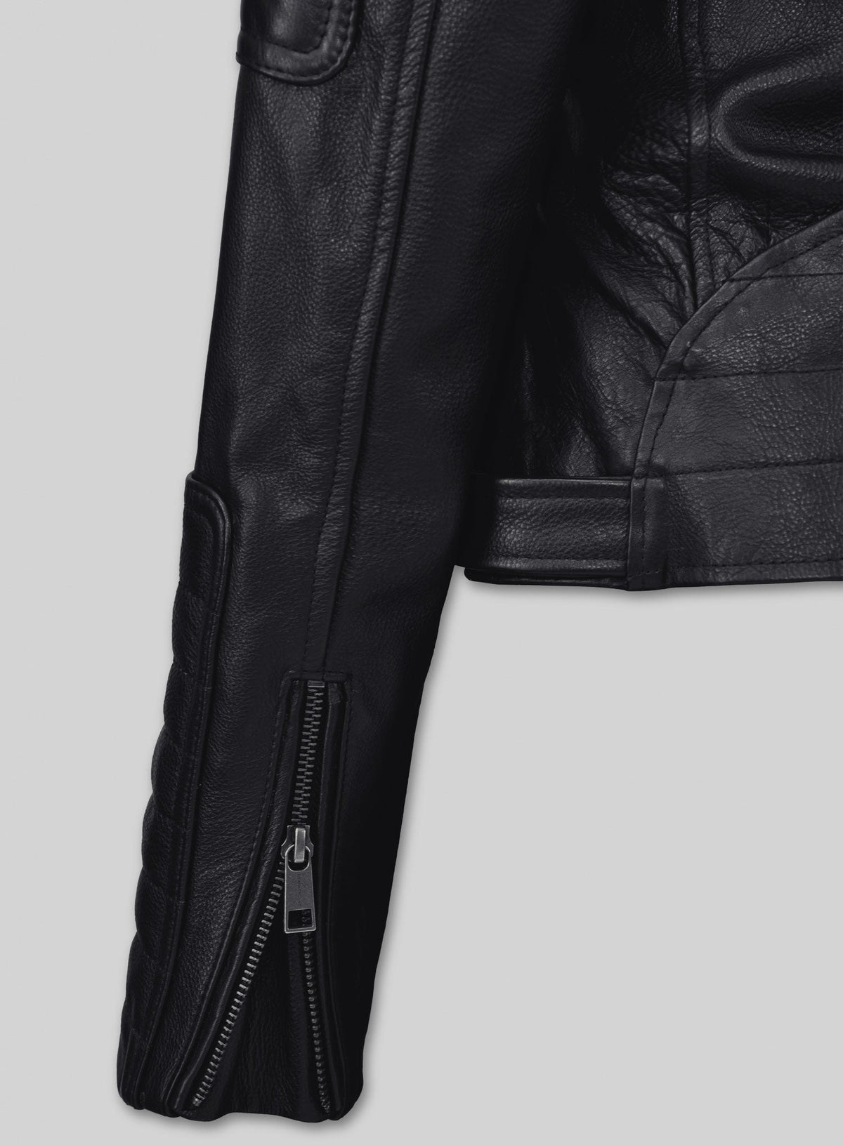 Victoria Justice Black Biker Leather Jacket – close-up and worn views