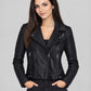 Victoria Justice Black Biker Leather Jacket – full product view