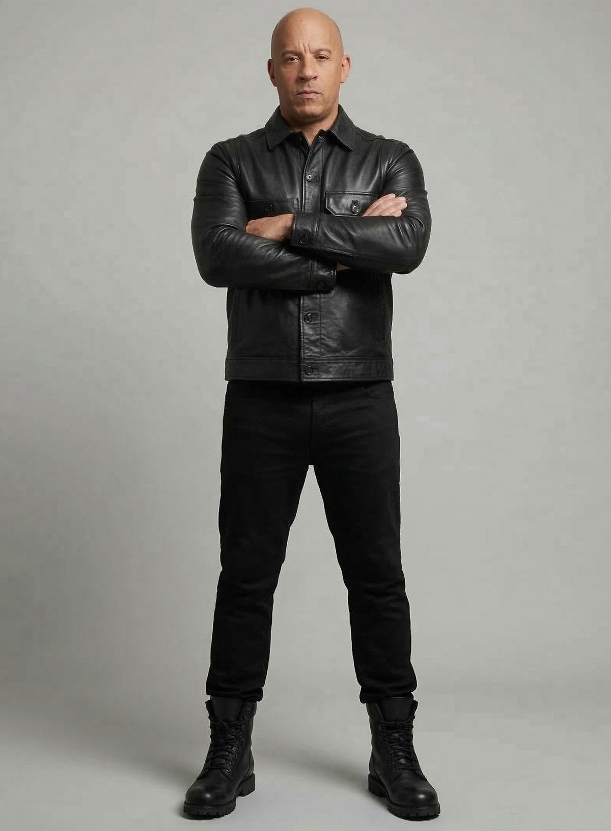 Vin Diesel Fast and Furious 8 Black Leather Jacket – close-up and worn views