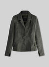Vintage Italian Olive Carla Gugino Black Leather Blazer – front view