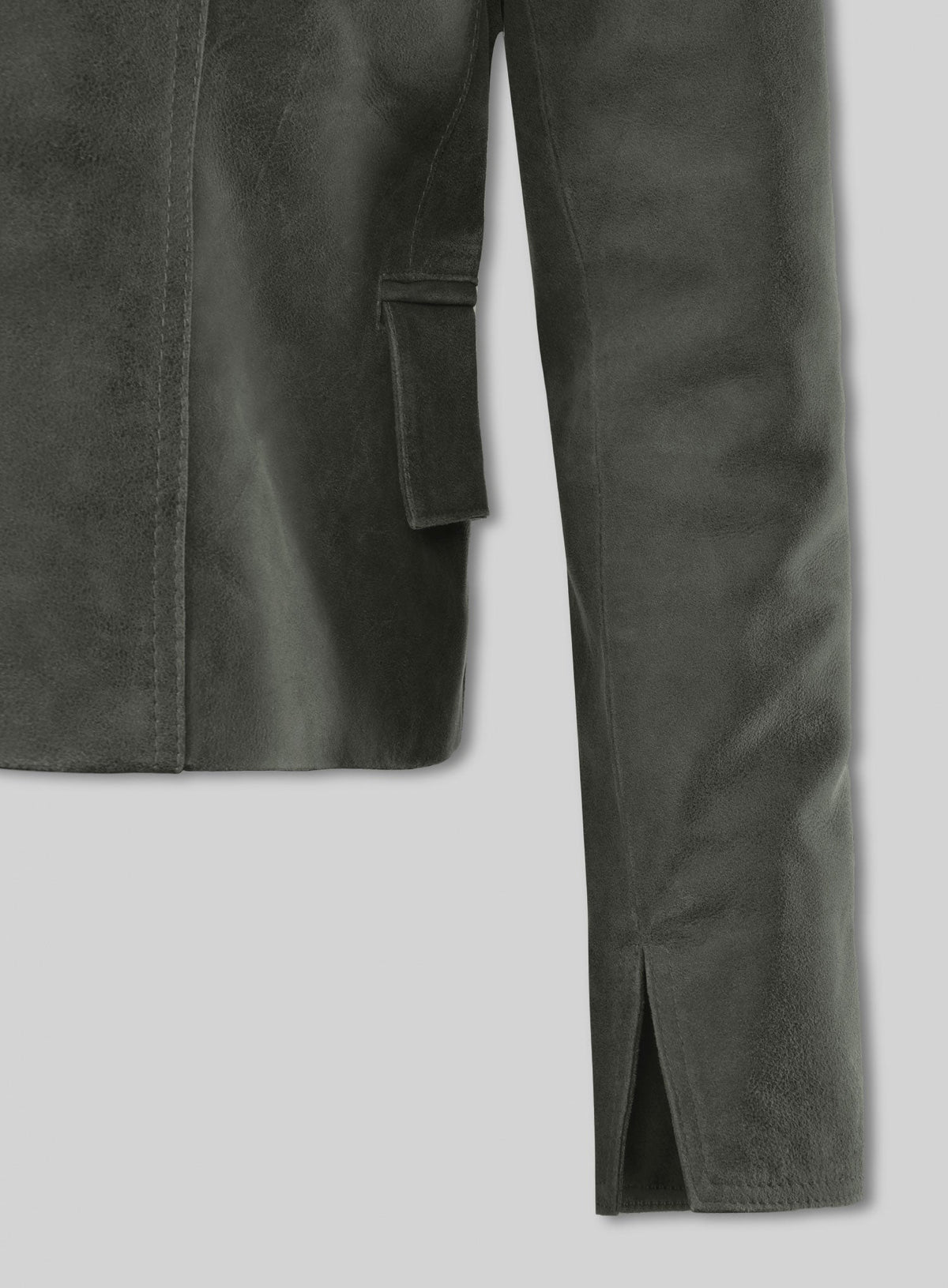 Vintage Italian Olive Carla Gugino Black Leather Blazer – close-up and worn views