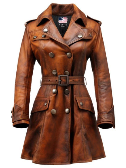 Vintage Leather Coat For Women