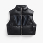 Washington Commanders women's black faux leather cropped puffer vest with clean hem and no rectangular front patch