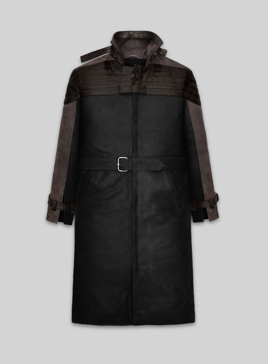 Watch Dogs Legion Aiden Black Leather Trench Coat – front view