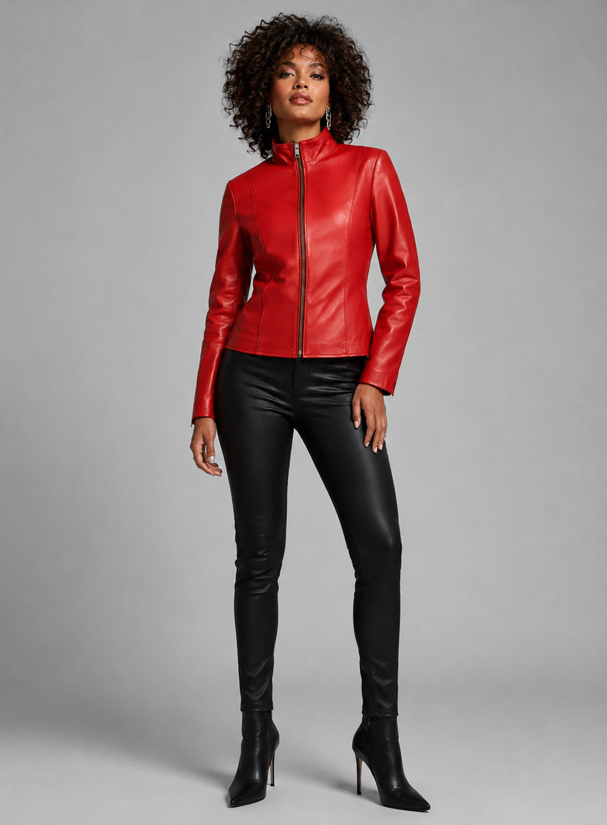 Whitney Houston Black Leather Jacket – close-up and worn views