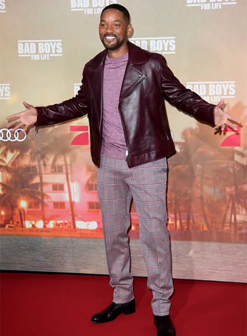 Will Smith Bad Boys for Life Premiere Burgundy Leather Jacket – celebrity inspiration look
