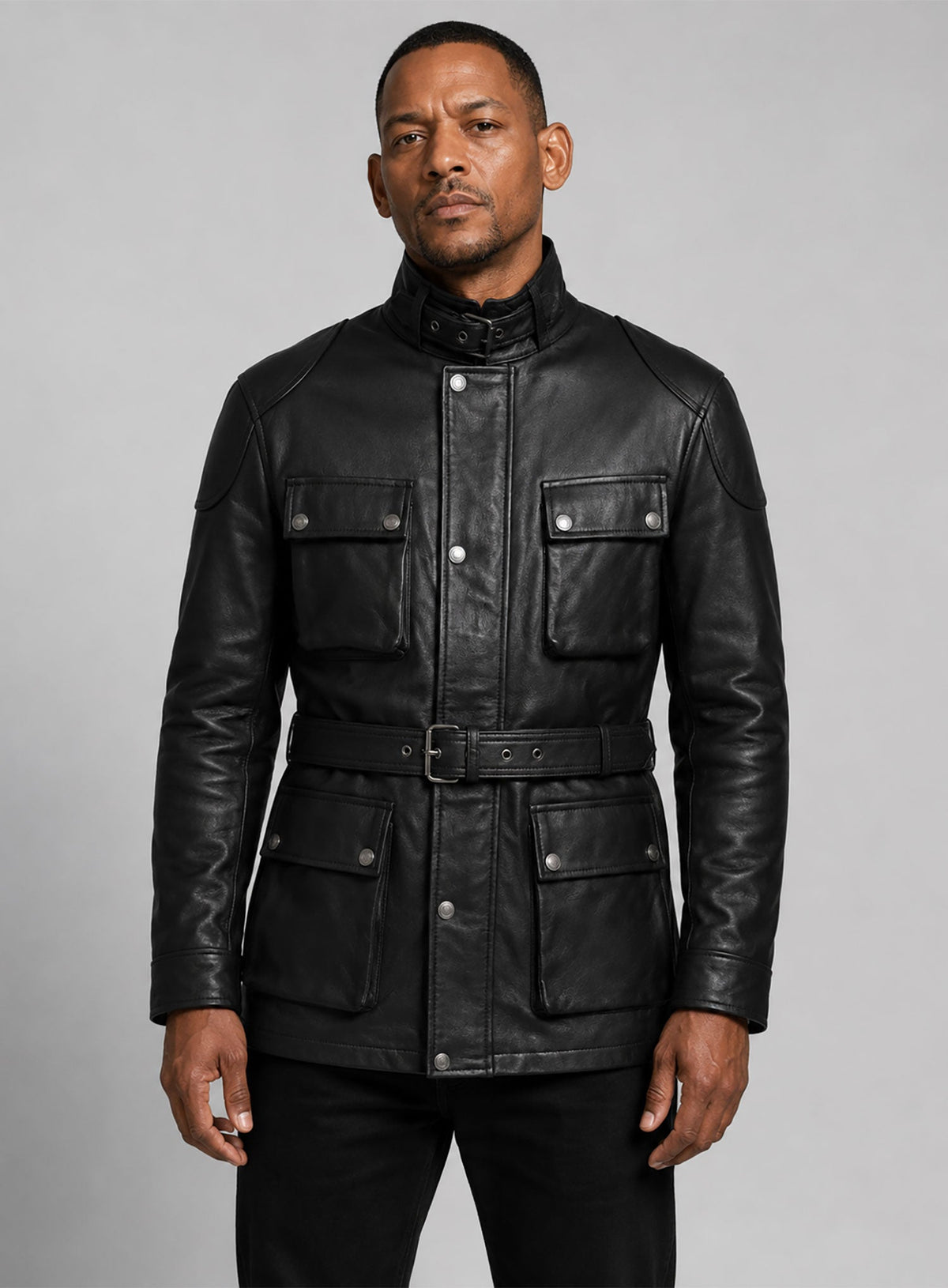 Will Smith I am Legend Black Leather Jacket – close-up and worn views